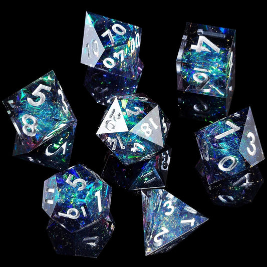 DND Dice Set DND Dice Set 7PCS D&D Dice Set Sharp Edges DND Dice Set TTRPG DND Dice Set Handmade Resin DND Dice Set with Sharp Edges and Inclusions Galaxy Blue