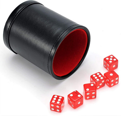 Red Dice Shaker Cup Complete with Matching Dice Set of Six Red Translucent Dice