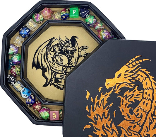 -Chromatic Dragon -With Roll or Die Artwork Dice Tray - 9" Octagon with Lid and Dice Staging Area- Holds 5 Sets of Dice(7 / Standard) for All Tabletop Rpgs like D&D, Call of Cthulhu