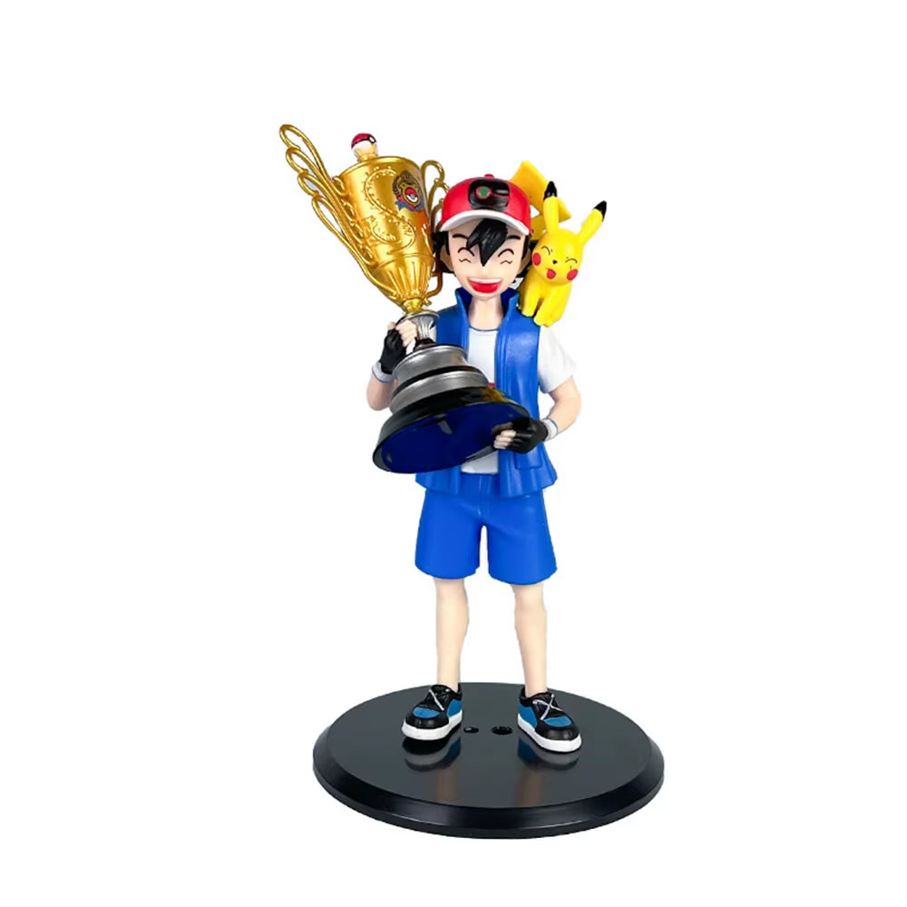 19CM Anime Pokemon Ash Ketchum Pikachu Figure Championship Trophy Scene Model Toy Gift Doll Collection Aciton Figure PVC