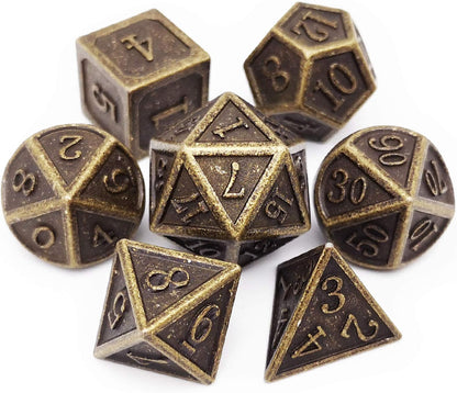 DND Metal Dice Set 7PCS D&D Dice of D20 D12 D10 D8 D6 D4 for Dungeons and Dragons RPG Dice Games-Antique Bronze Dice