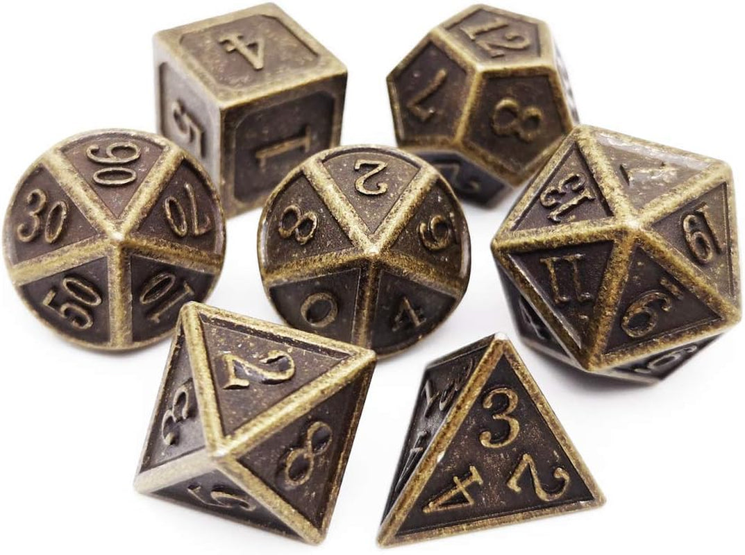 DND Metal Dice Set 7PCS D&D Dice of D20 D12 D10 D8 D6 D4 for Dungeons and Dragons RPG Dice Games-Antique Bronze Dice