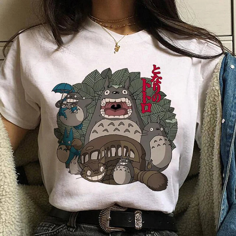 Studio Ghibli Spirited Away Hayao Miyazaki Kawaii Print T-Shirt Women Harajuku Aesthetic Tshirt White Tops Anime Female T Shirt