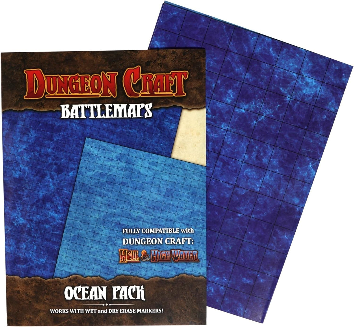 Battlemaps Board Game, Battle Mat for Dungeons and Dragons, Double-Sided Gloss Laminated DND Mat, Wet and Dry Erase Board, Table Top Games (Ocean Pack, 24"X33"/1" Grid)