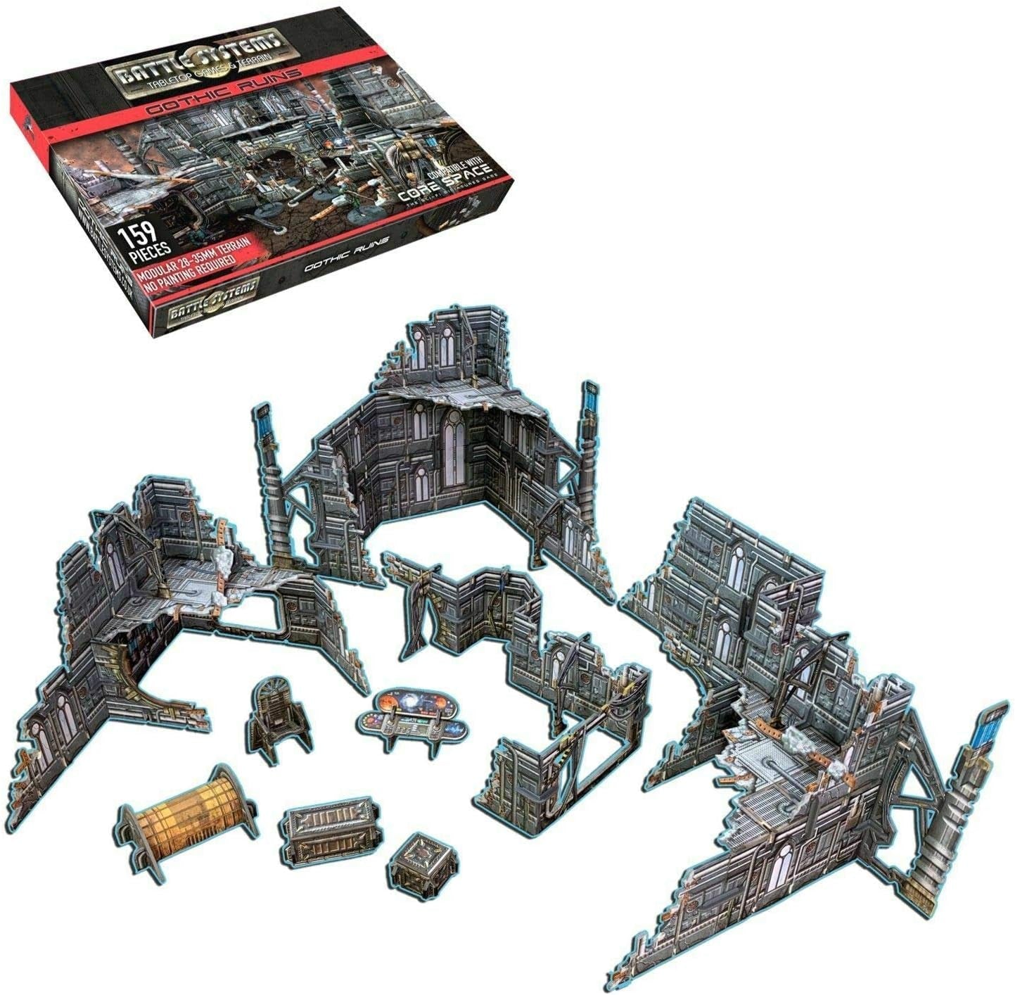 Sci-Fi Terrain - 28Mm Modular 3D Space Terrain - Perfect for Wargaming and Roleplaying Tabletop Games - Full Colour Printed 3D 40K Multi Level Building Models (Gothic Ruins)