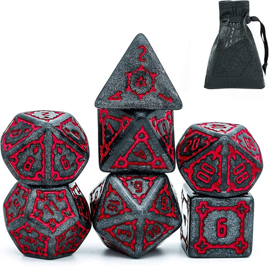 7 Pcs 25Mm Giant Dice DND with Dragon Eye Dice Bag, Polyhedral Dice Set, D&D Dice for Dungeons and Dragons Pathfinder Rpg(Black Red)