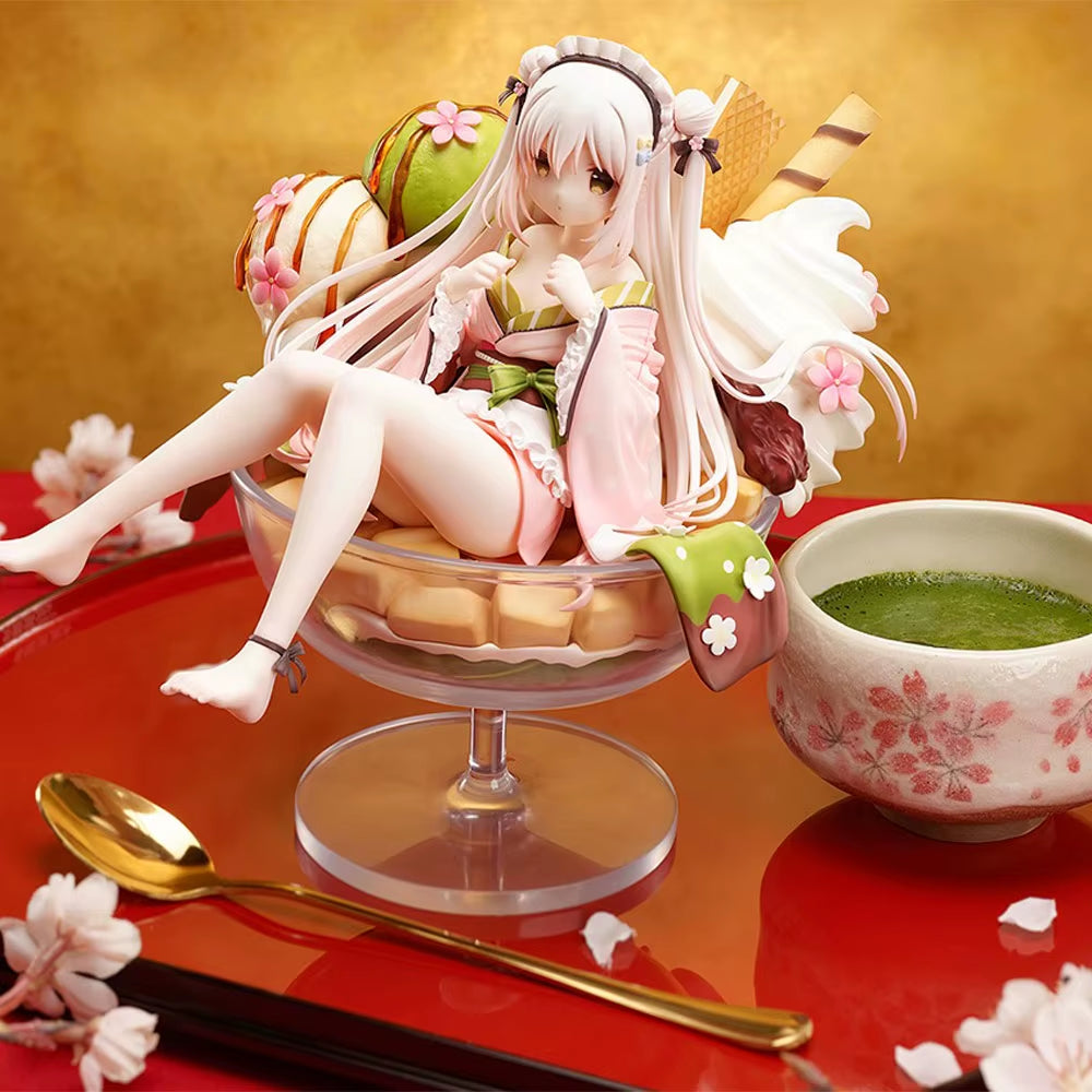 20CM Anime Ice Cream Girl Figure Kimono White Jade Sitting on Ice Cream Anime Model Toys Gift Doll Collection Decoration PVC