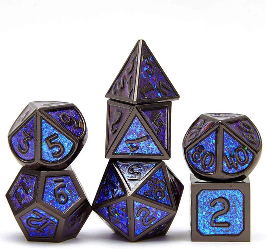 DND Metal Dice Set Role Playing 7PCS Dungeons and Dragons Dice Pathfinder RPG Games DND Dice,Metal Dice Set D&D（Blue）