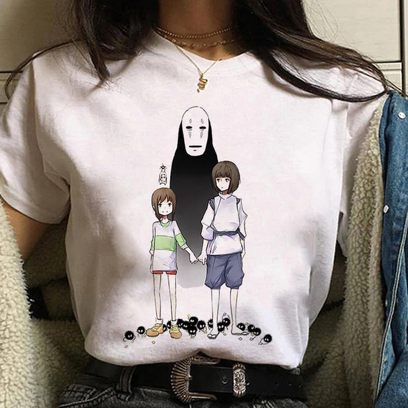 Studio Ghibli Spirited Away Hayao Miyazaki Kawaii Print T-Shirt Women Harajuku Aesthetic Tshirt White Tops Anime Female T Shirt