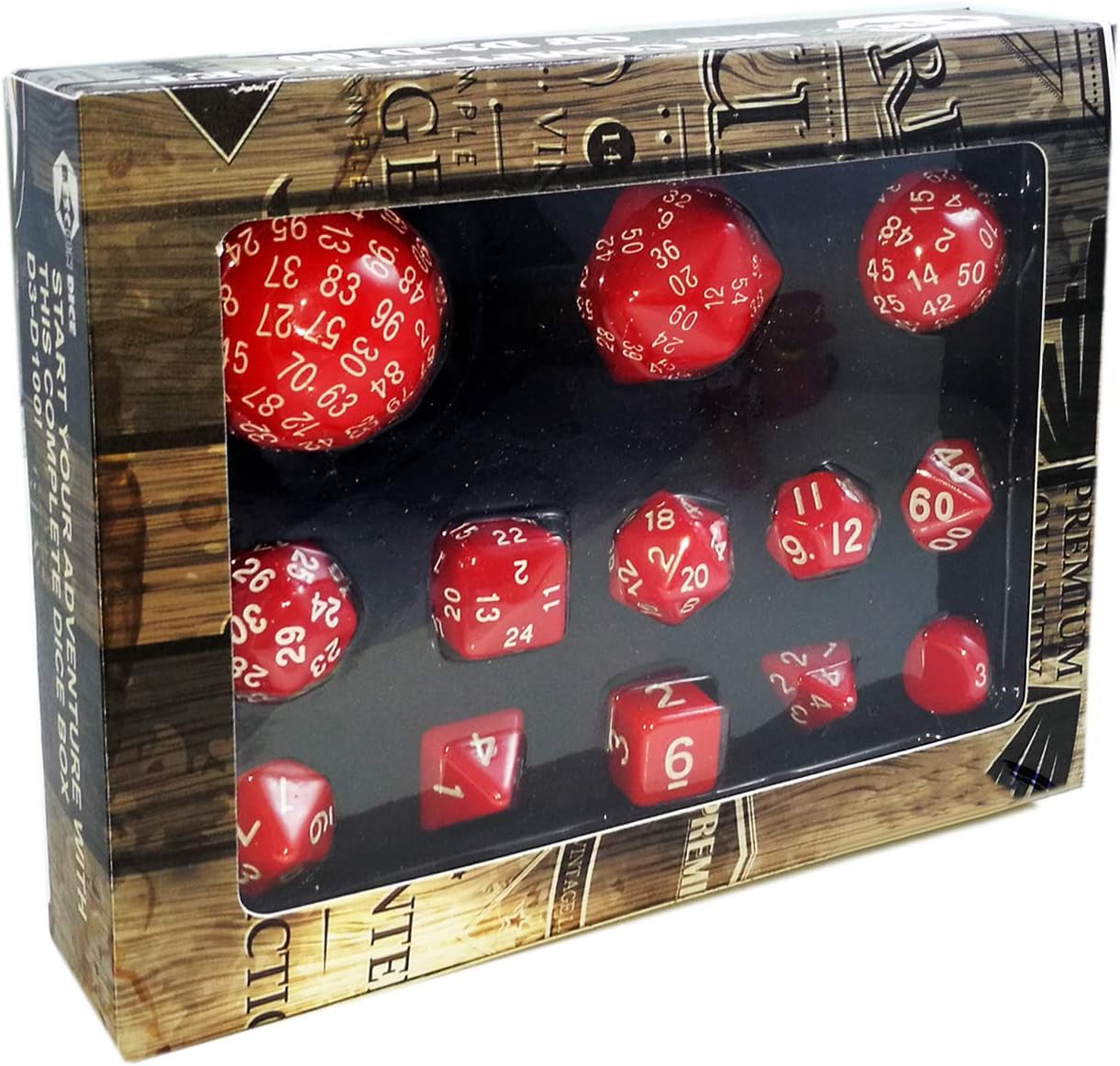 Bescon Complete Polyhedral Dice Set 13Pcs D3-D100, 100 Sides Dice Set Opaque Red