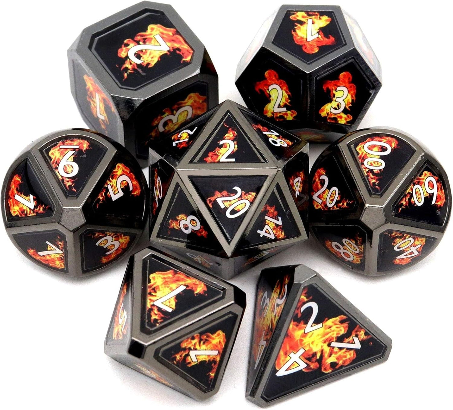 Fire Bolt Real Scene Metal DND Dice Set Black Polyhedral Metal Dice for D&D Dungeons and Dragons Gifts TTRPG Games-Dark Fire