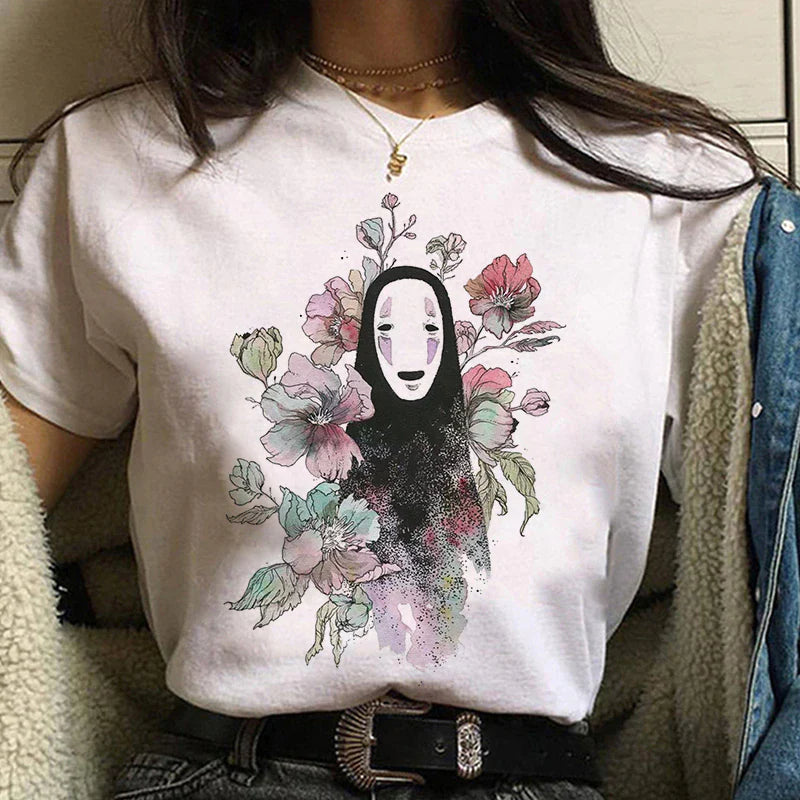 Studio Ghibli Spirited Away Hayao Miyazaki Kawaii Print T-Shirt Women Harajuku Aesthetic Tshirt White Tops Anime Female T Shirt