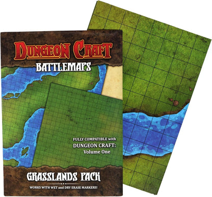 Battlemaps Board Game, Battle Mat for Dungeons and Dragons, Double-Sided Gloss Laminated DND Mat, Wet and Dry Erase Board, Table Top Games (Grasslands Pack, 24"X33"/1" Grid)