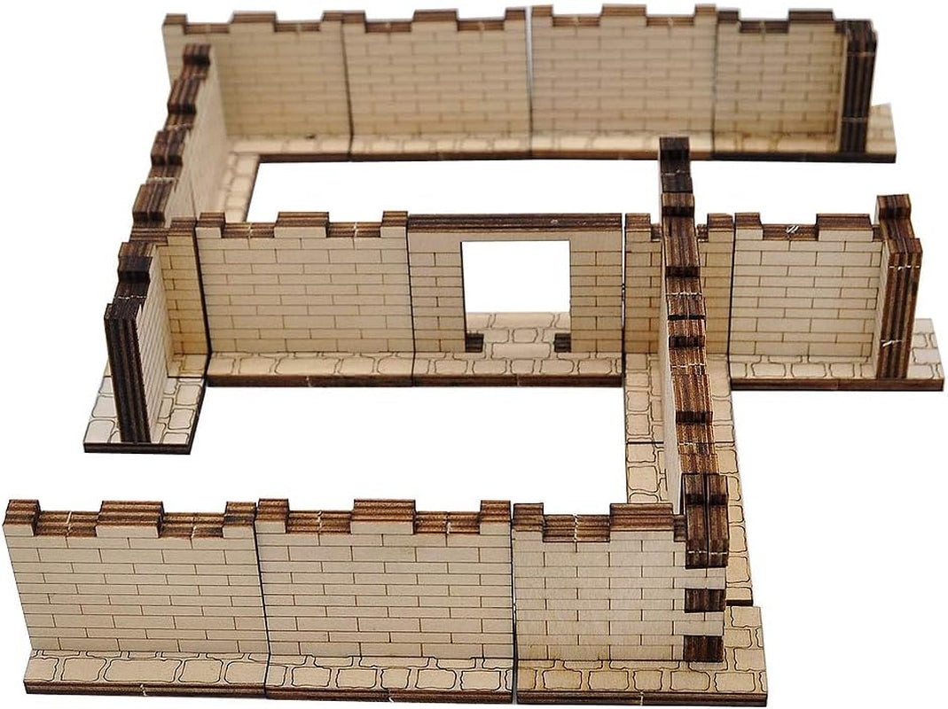 Dungeon Brick Walls (Set of 16) Wood Laser Cut 2" X 1" 3D Modular Terrain Tiles 28Mm Scale Perfect for D&D, Dungeons & Dragons, Warhammer and Other Tabletop RPG