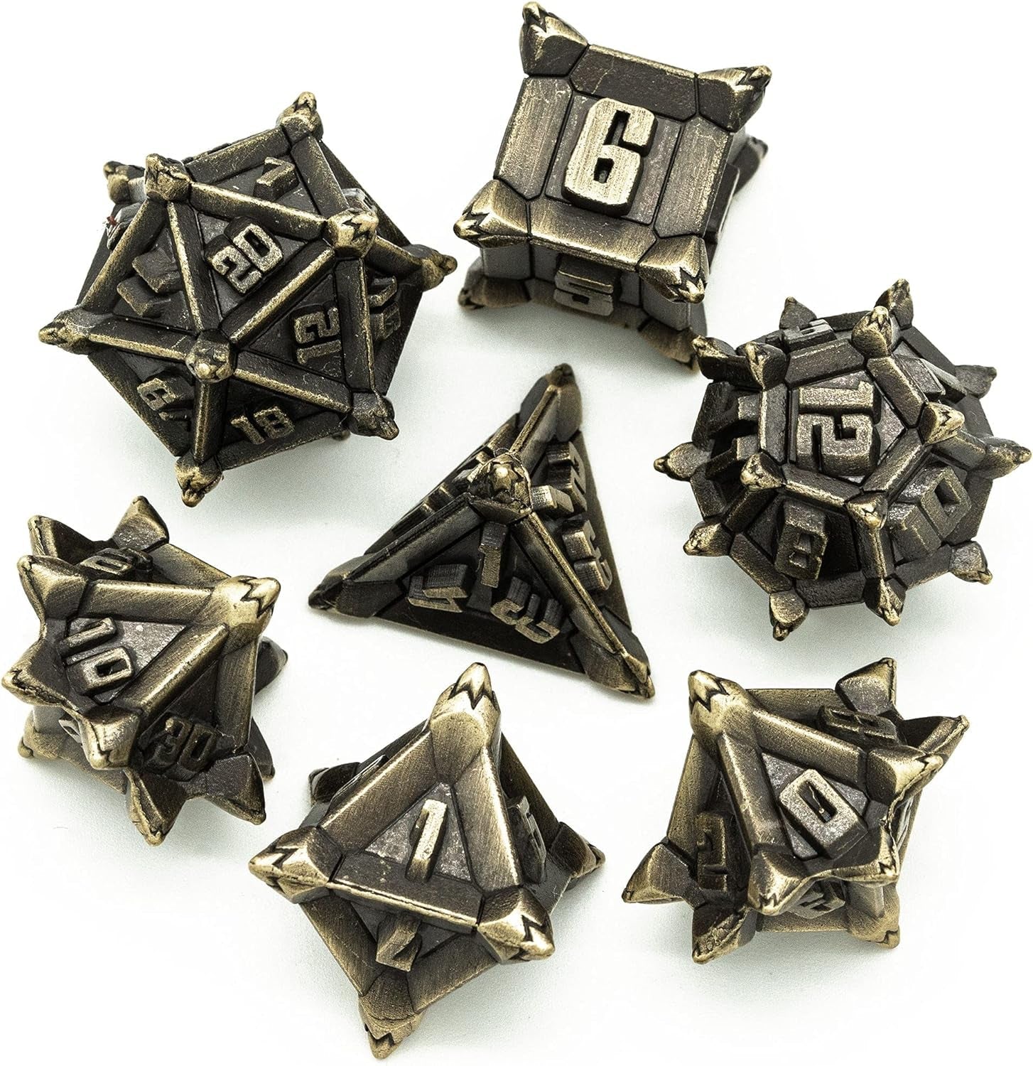 Metal Dice Set, 7 Pcs DND Metal Dice, Pinwheel Design Polyhedral Dice Set, for Role Playing Game D&D Dice MTG Pathfinder (Ancient Bronze)