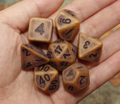 DND Dice Set Ancient RPG Dice for Dungeons and Dragons(D&D) Pathfinder MTG Tabletop Role Playing Game Polyhedral 7-Die Dice Group (Coffee Brown)