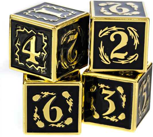 Nightwatch Large Gold Metal Dice Set 4X D6 Polyhedral Dice with Metal Box for Dungeons and Dragons (D&D, DND 5 Edition) Call of Cthulhu Warhammer Shadowrun and All Tabletop RPG