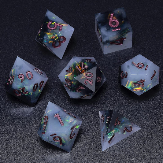 DND Dice Sharp Edge Dice Polyhedral Dice  Dice Dungeons and Dragons Dice Handmade Dice Set Peachy Galaxy (Dark Knight)