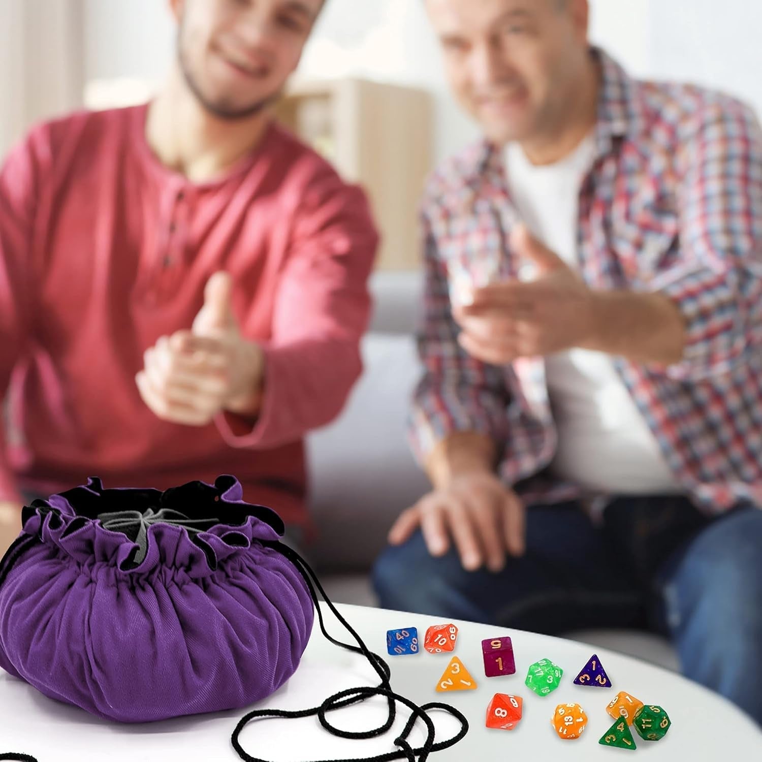 Large Dice Bag with Pockets Big Capacity Dice Bag Drawstring Dice Pouch DND Dice Storage Bag for RPG MTG Table Games, Hold over 300 Dice, Dark Violet