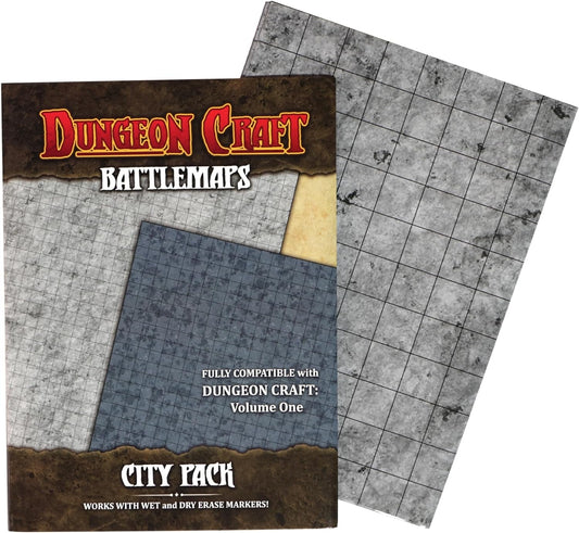 Battlemaps Board Game, Battle Mat for Dungeons and Dragons, Double-Sided Gloss Laminated DND Mat, Wet and Dry Erase Board, Table Top Games (City Pack, 24"X33"/1" Grid)