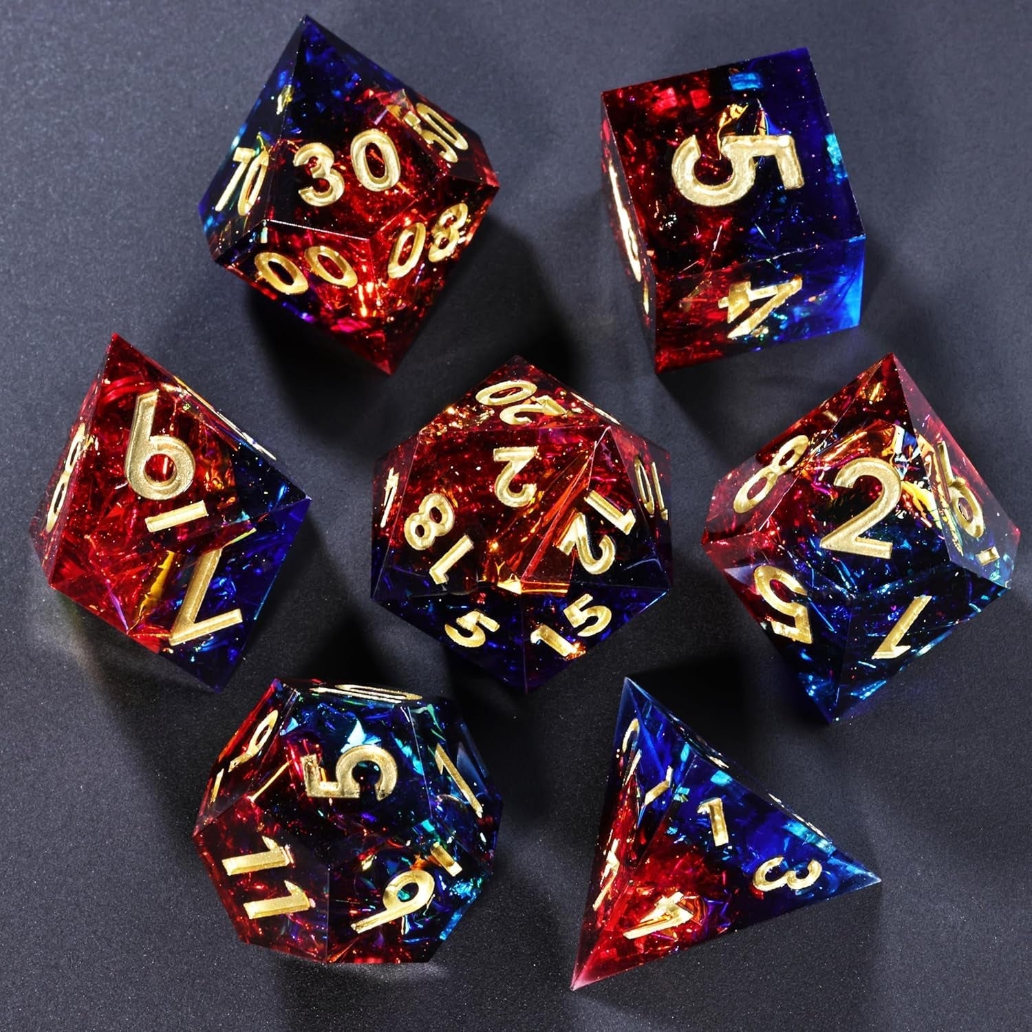 DND Dice Sharp Edge Dice Polyhedral Dice  Dice Dungeons and Dragons Dice Handmade Dice Set Peachy Galaxy (DEEP SEA Magic)