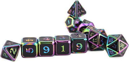 Rainbow Eldritch Cthulhu Scales Metal Dice Set 11 Polyhedral Dice with Metal Box for Dungeons and Dragons (D&D, DND 5 Edition) Call of Cthulhu Warhammer Shadowrun and All Tabletop RPG for Game Lovers.