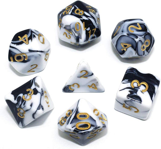 DND Dice Set Black & White Marble RPG Polyhedral Dice Fit Dungeons and Dragons(D&D) Pathfinder MTG Tabletop Role Playing Game 7-Die Dice Set