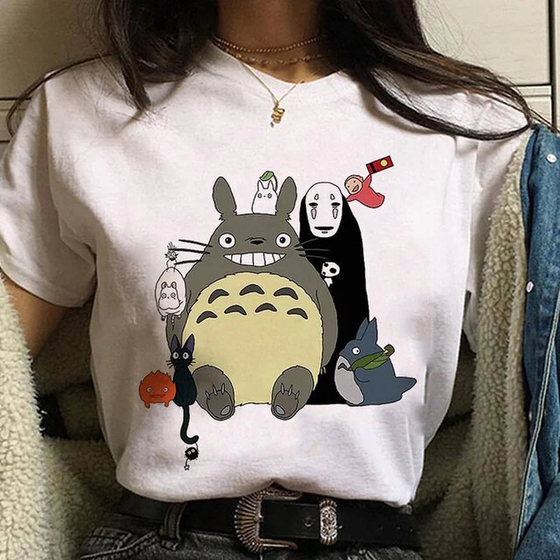 Studio Ghibli Spirited Away Hayao Miyazaki Kawaii Print T-Shirt Women Harajuku Aesthetic Tshirt White Tops Anime Female T Shirt