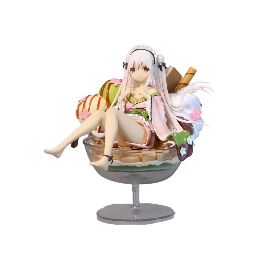 20CM Anime Ice Cream Girl Figure Kimono White Jade Sitting on Ice Cream Anime Model Toys Gift Doll Collection Decoration PVC