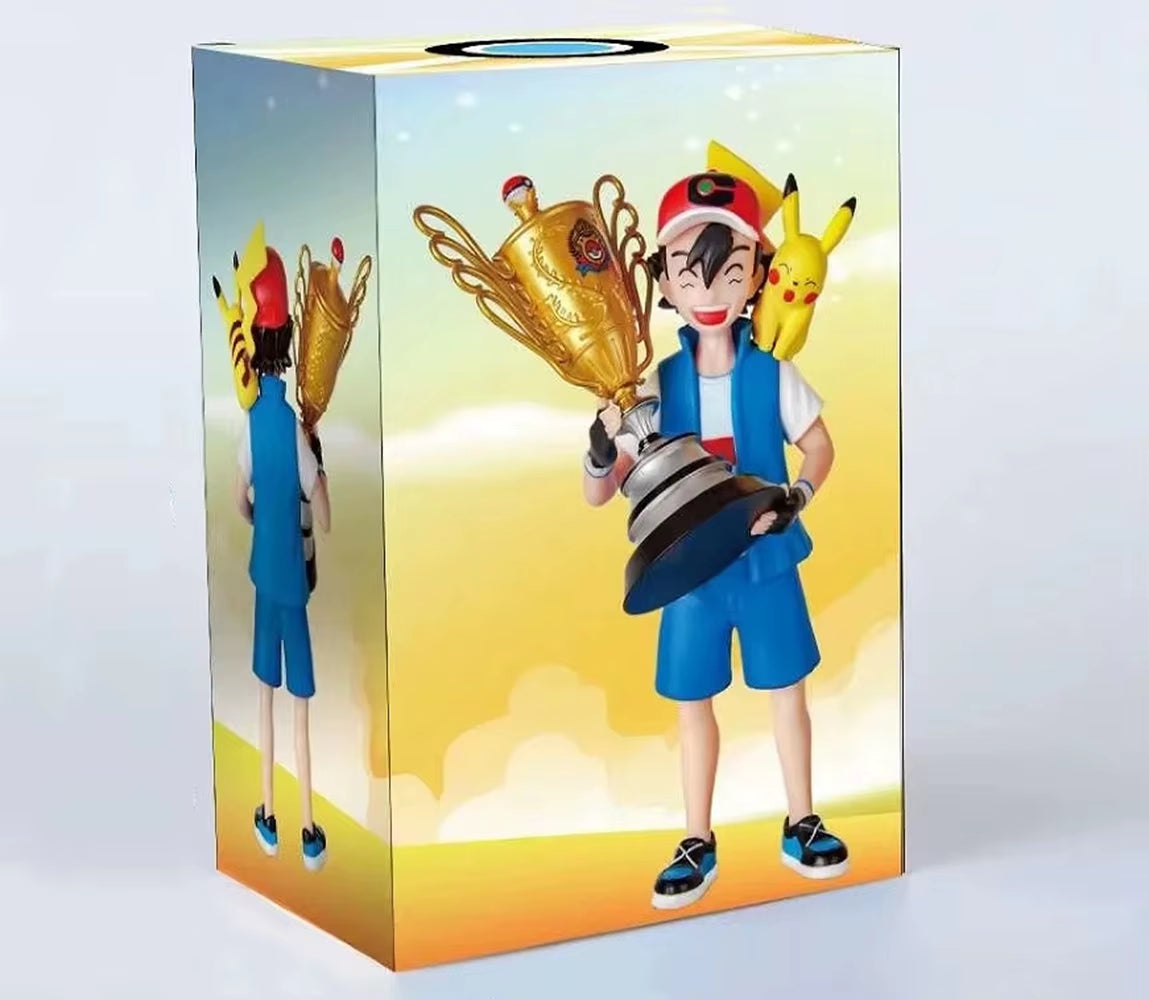 19CM Anime Pokemon Ash Ketchum Pikachu Figure Championship Trophy Scene Model Toy Gift Doll Collection Aciton Figure PVC