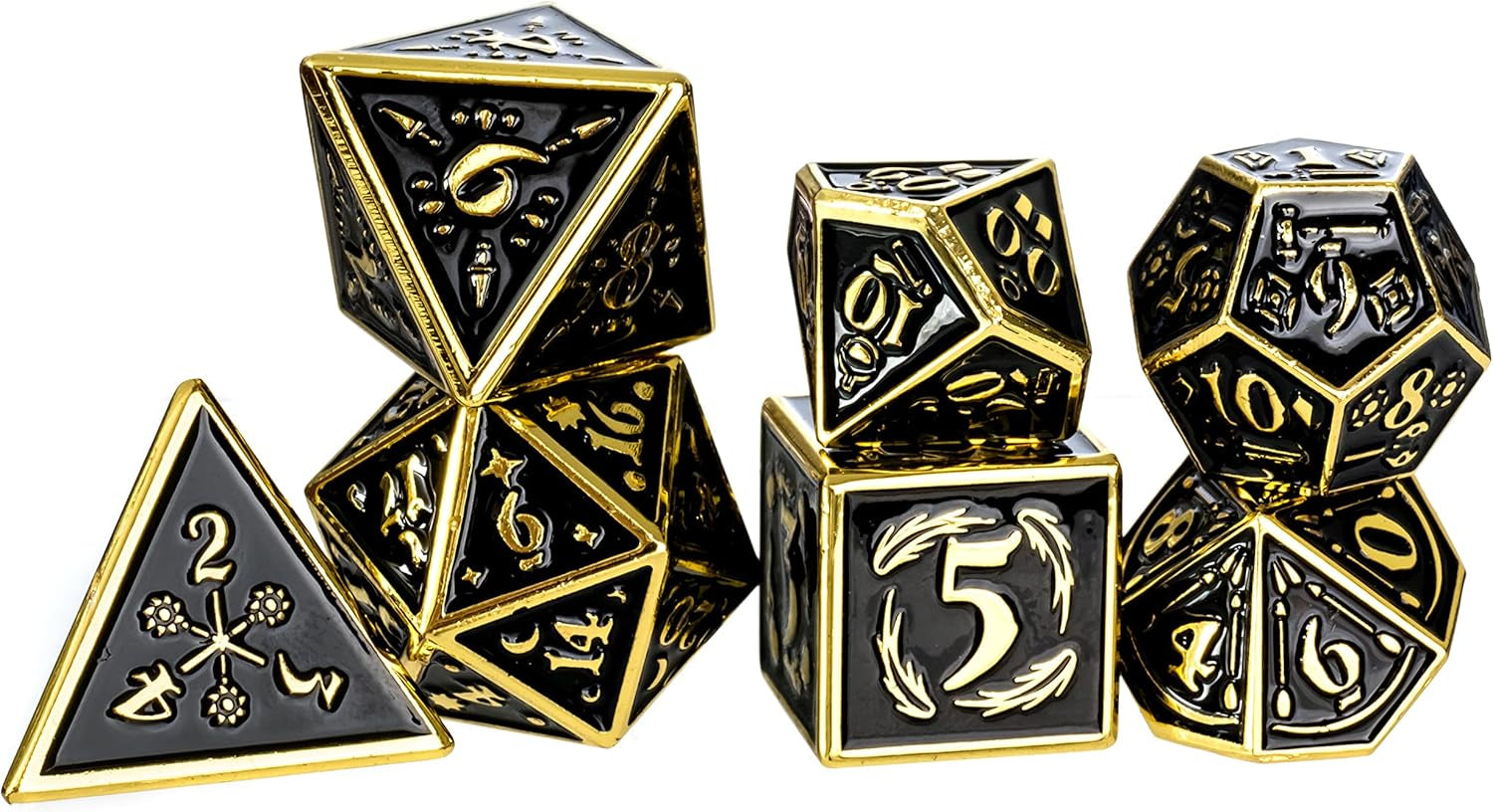 Nightwatch Large Gold Metal Dice Set 7 Polyhedral Dice with Metal Box for Dungeons and Dragons (D&D, DND 5 Edition) Call of Cthulhu Warhammer Shadowrun and All Tabletop RPG