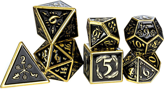 Nightwatch Large Gold Metal Dice Set 7 Polyhedral Dice with Metal Box for Dungeons and Dragons (D&D, DND 5 Edition) Call of Cthulhu Warhammer Shadowrun and All Tabletop RPG