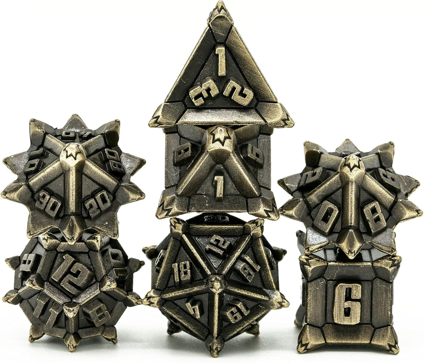 Metal Dice Set, 7 Pcs DND Metal Dice, Pinwheel Design Polyhedral Dice Set, for Role Playing Game D&D Dice MTG Pathfinder (Ancient Bronze)