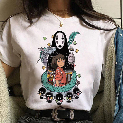 Studio Ghibli Spirited Away Hayao Miyazaki Kawaii Print T-Shirt Women Harajuku Aesthetic Tshirt White Tops Anime Female T Shirt