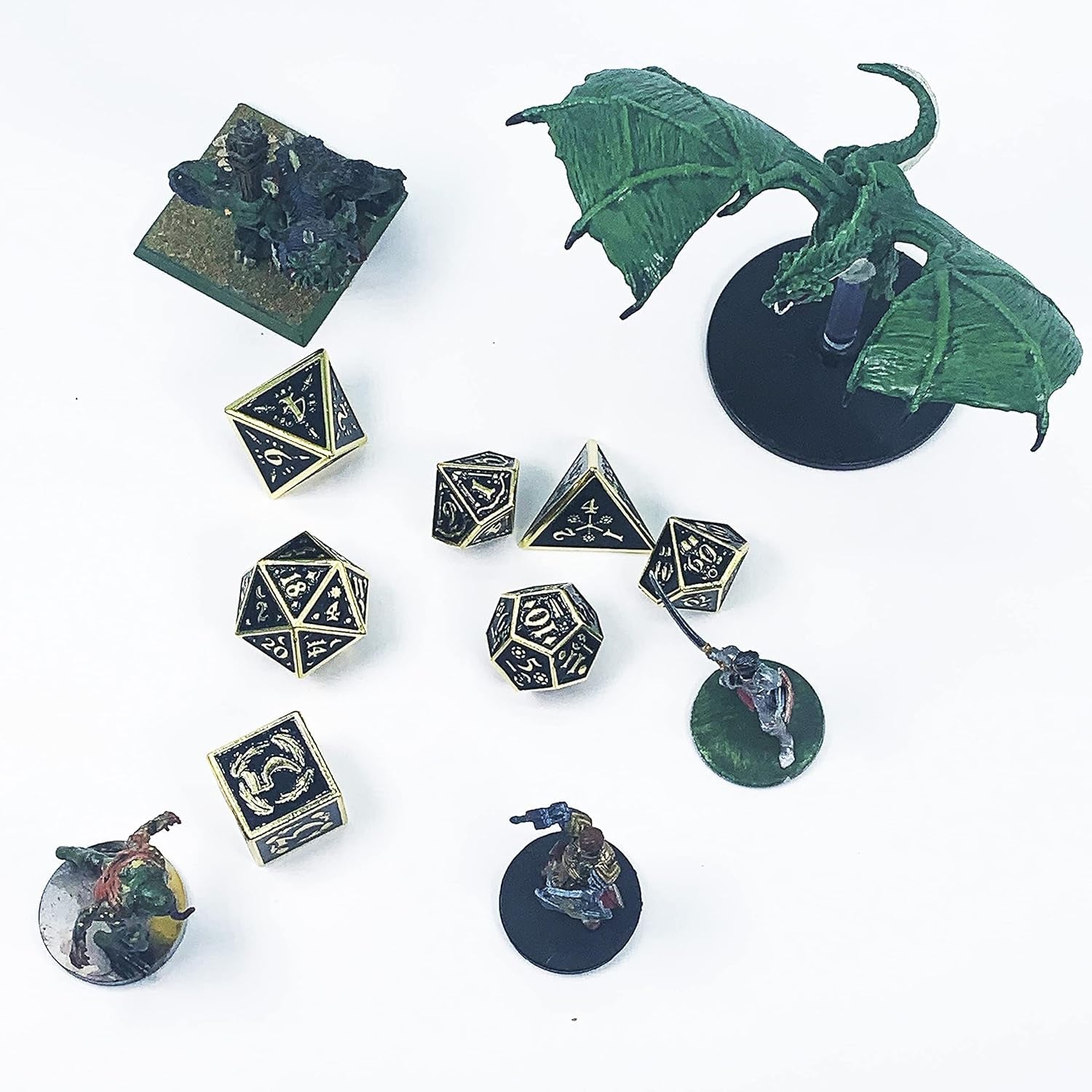 Nightwatch Large Gold Metal Dice Set 7 Polyhedral Dice with Metal Box for Dungeons and Dragons (D&D, DND 5 Edition) Call of Cthulhu Warhammer Shadowrun and All Tabletop RPG