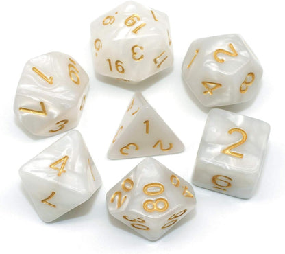 DND Dice Set Pearl White RPG 7-Die Dice Set Fit Dungeons and Dragons(D&D) Pathfinder MTG Role Playing Games Polyhedral Dice with Dice Pouch